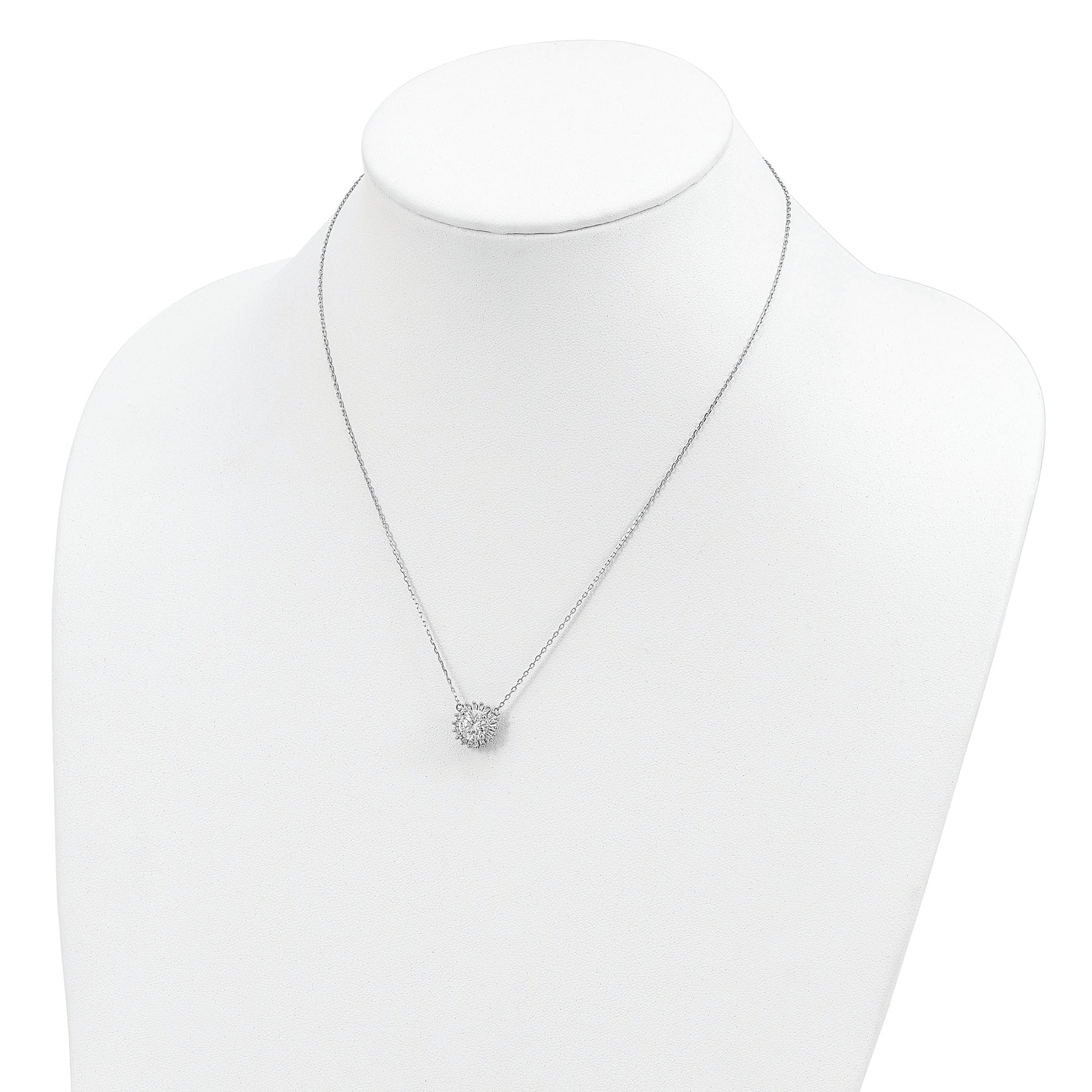 Sterling Silver Rhodium-plated CZ With 2in ext. Fancy Necklace