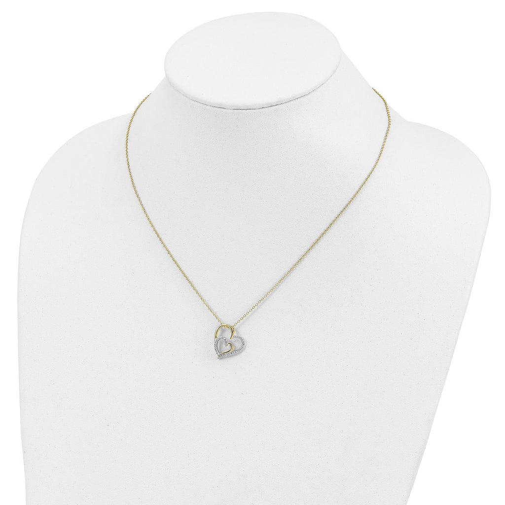 Cheryl 18 Gold-Plated Sterling Silver Double Heart CZ Necklace