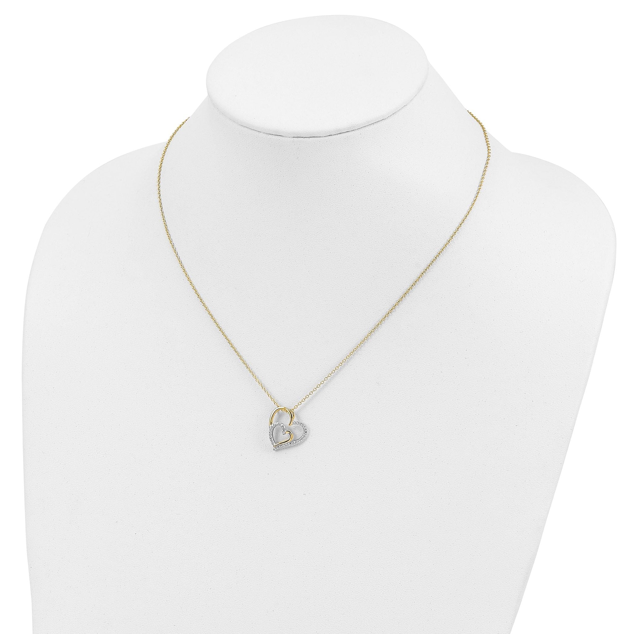 Cheryl 18 Gold-Plated Sterling Silver Double Heart CZ Necklace