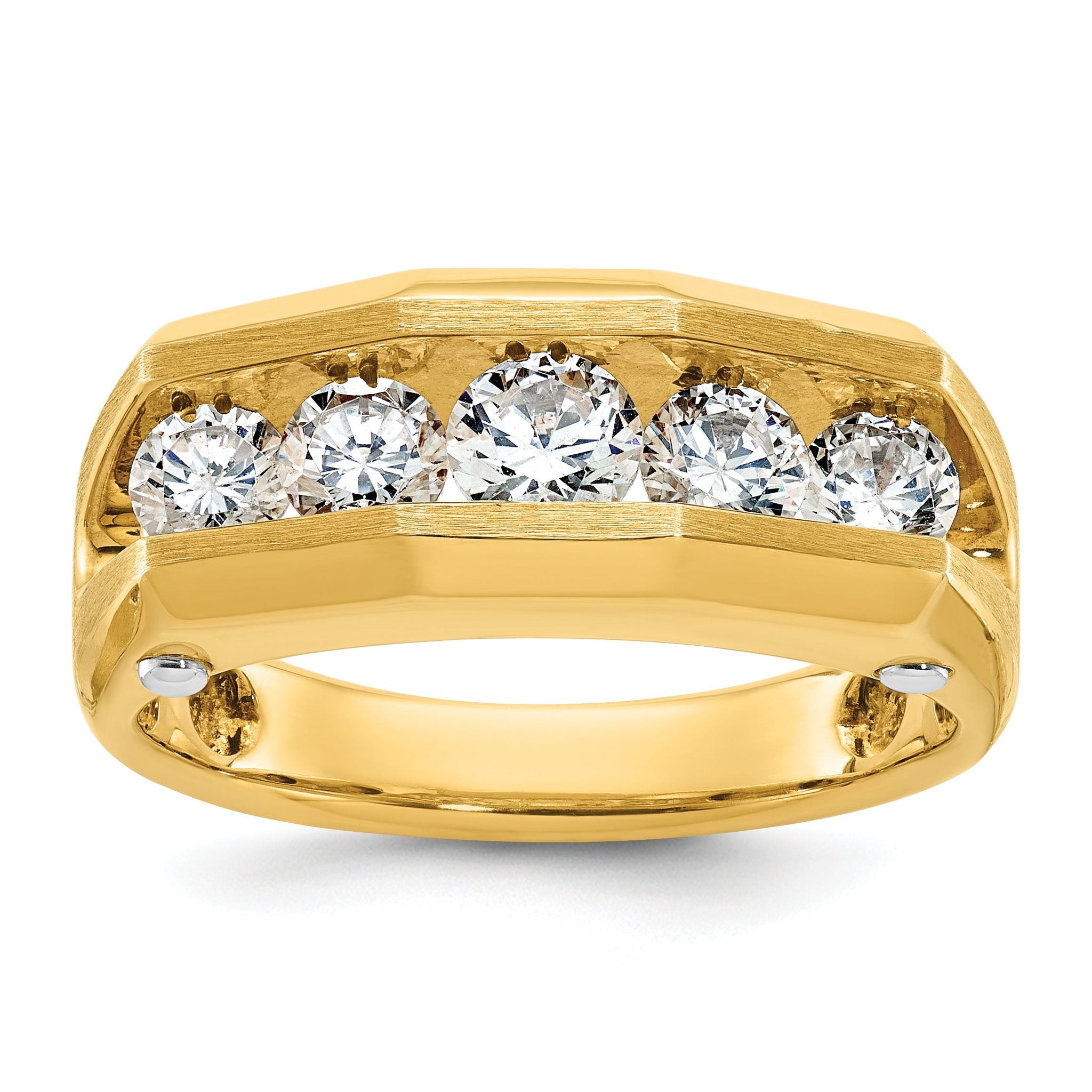 IBGoodman 14k Two-tone Men's Polished and Satin 5-Stone 1 1/5 Carat Lab Grown Diamond Ring Main image