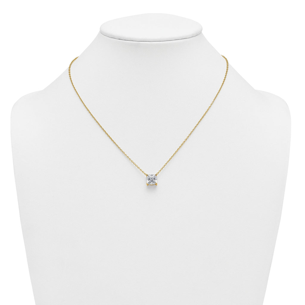 14k 3 1/2 carat Lab Grown Diamond VS+ F+ Cushion Complete 18 inch Four Prong Pendant Necklace