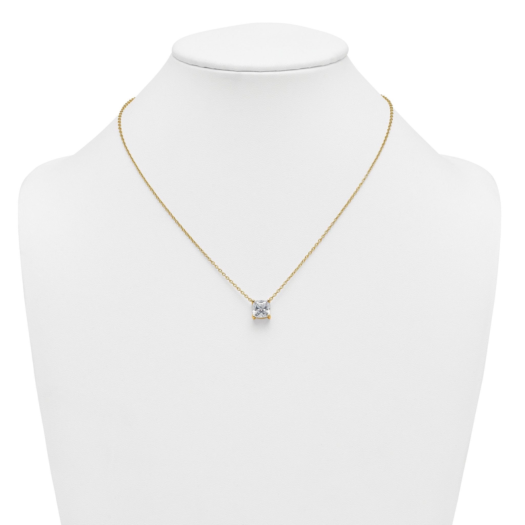 14k 3 1/2 carat Lab Grown Diamond VS+ F+ Cushion Complete 18 inch Four Prong Pendant Necklace