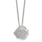 Sterling Silver Polished and Grooved CZ Fish 16 Inch with 2 Inch Extension Necklace