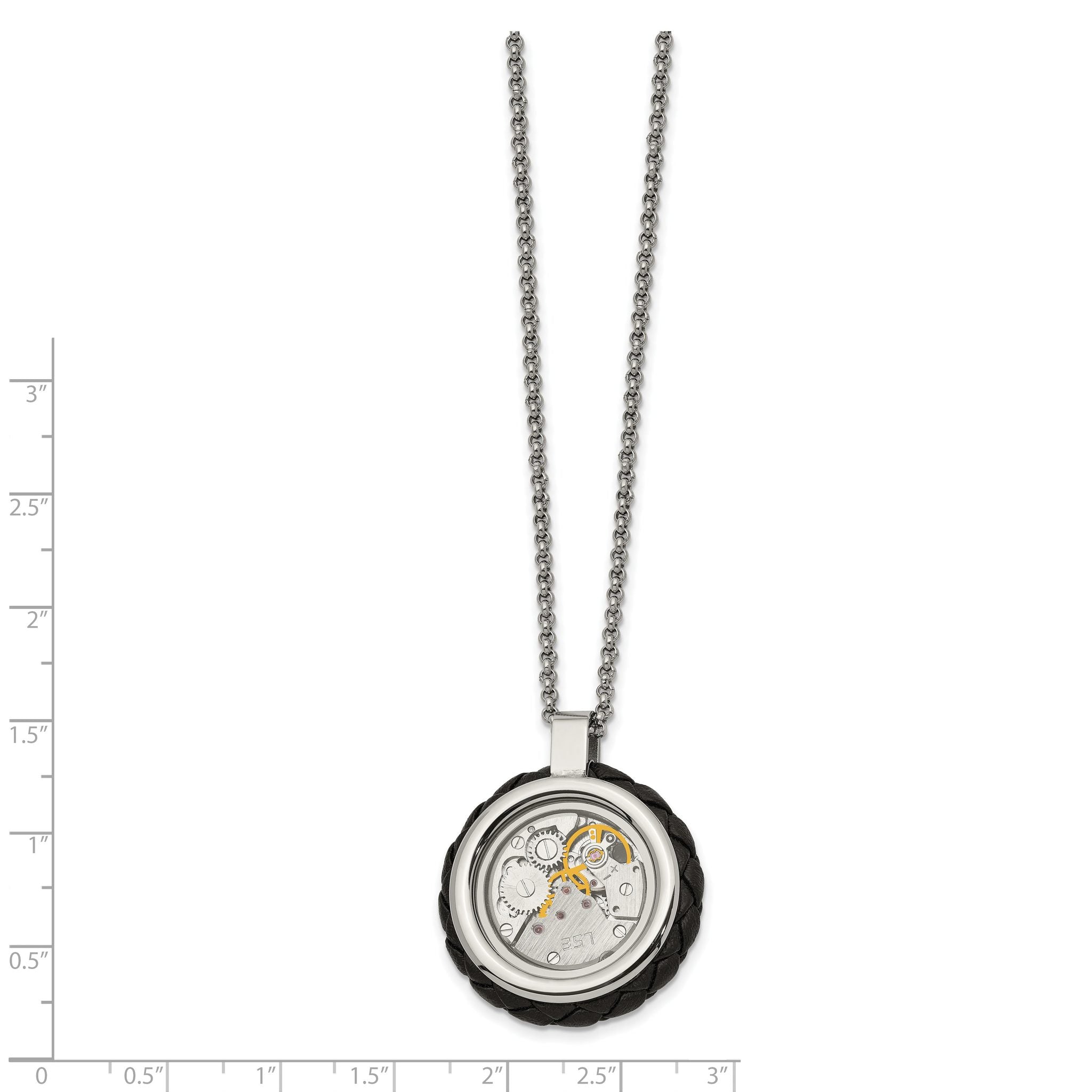 Chisel Stainless Steel Brushed and Polished Yellow IP-plated with CZ and Leather Edge Pendant on a 22 inch Cable Chain Necklace Secondary image