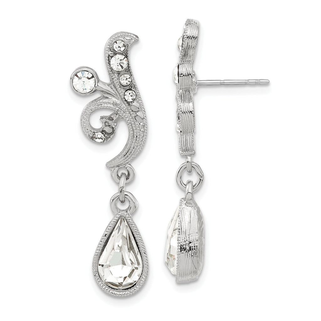 1928 Jewelry Silver-tone Sparkling Clear Crystal Teardrop Vintage Style Dangle Post Earrings