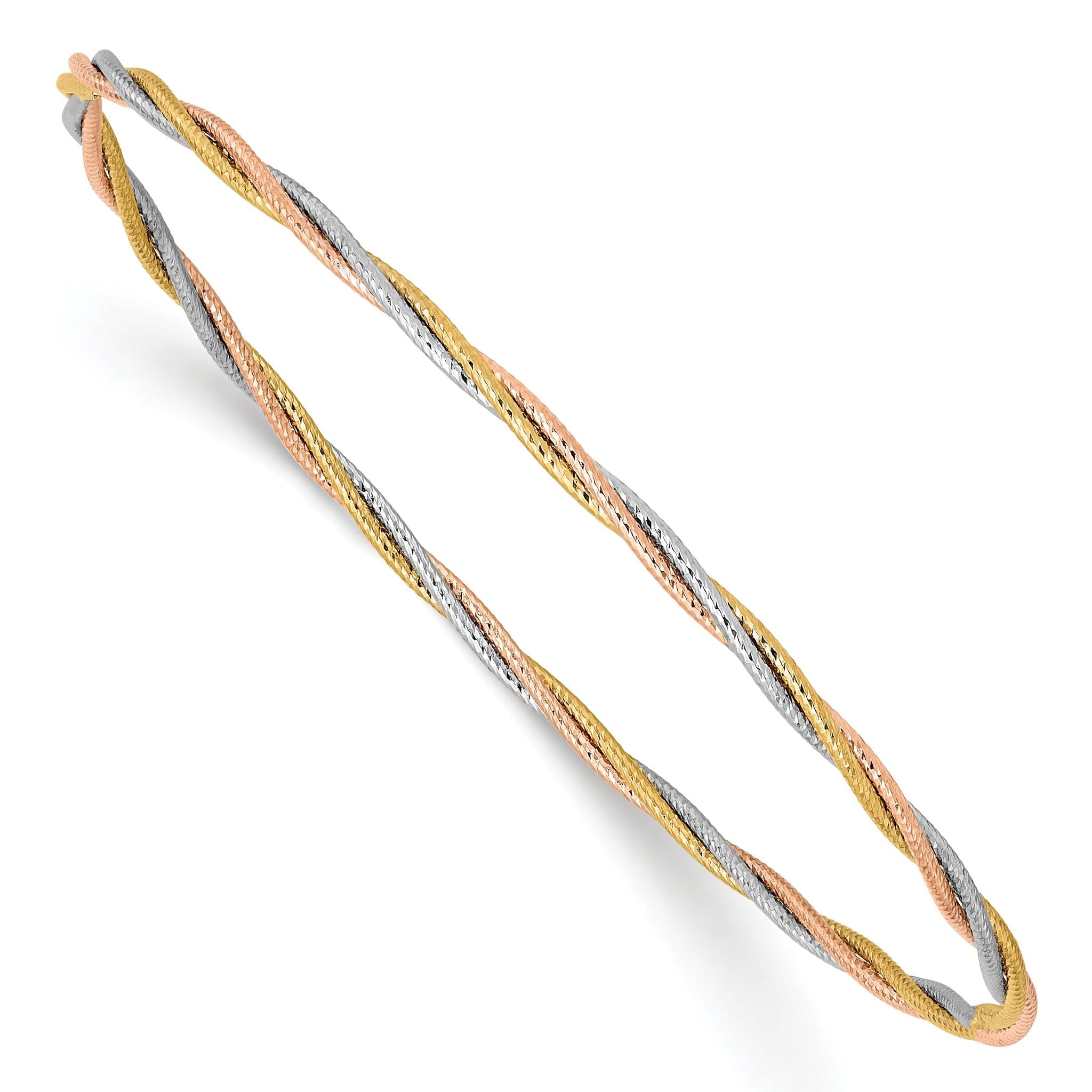 14K Tri-Color Gold Diamond-Cut Slip-On Women's Bangle by Sophia Jewelers