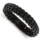 Stainless Steel Brushed Black IP-plated Black Leather Bracelet for Men