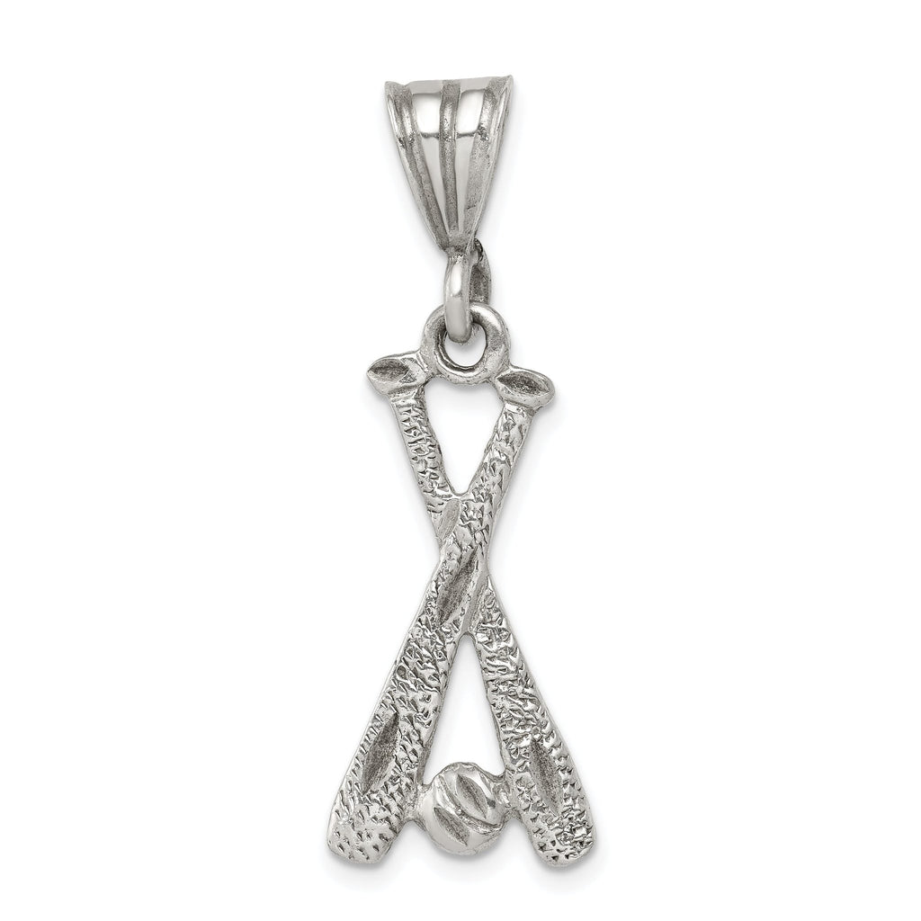 Sterling Silver 925 Baseball Charm with Two Bats & Ball Polished