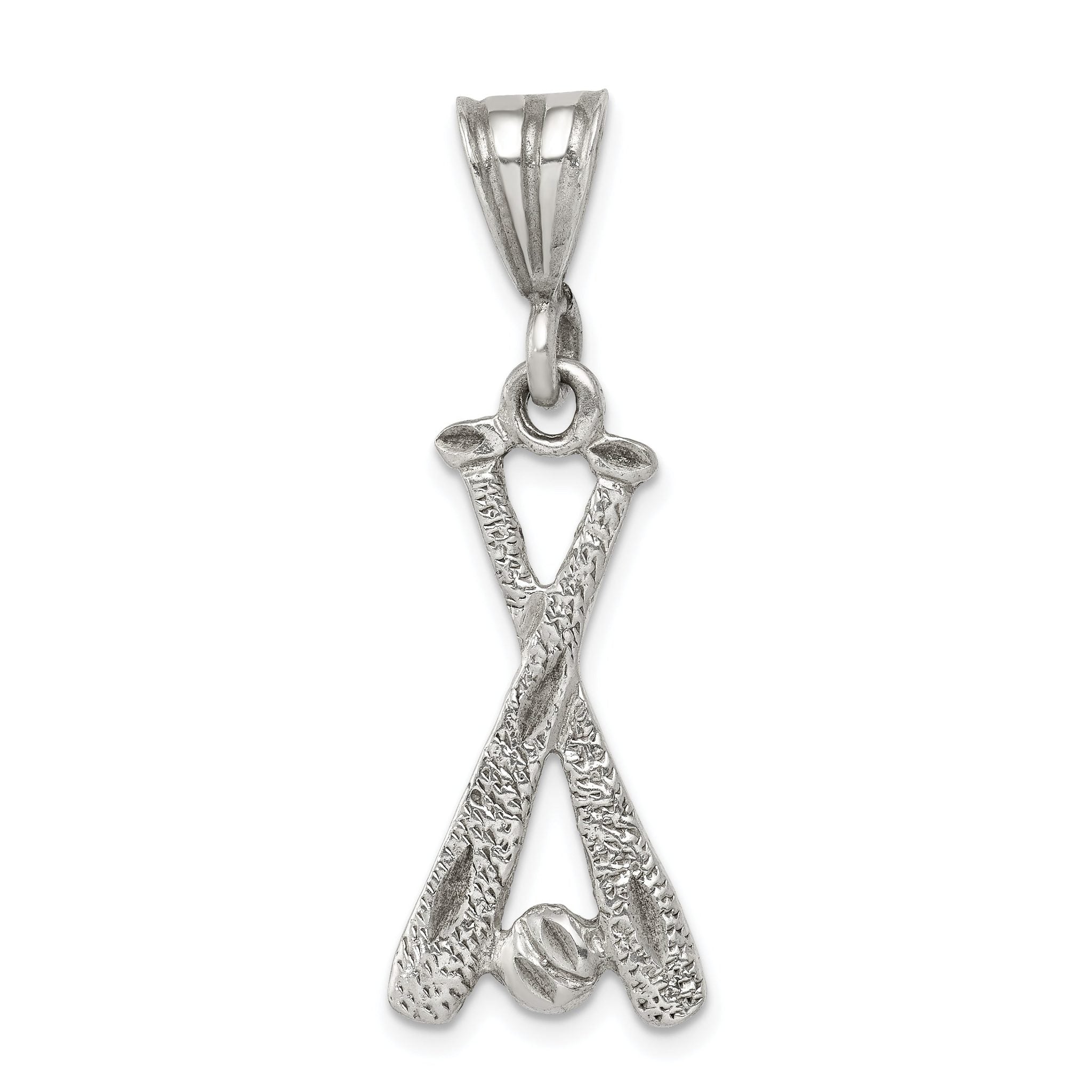Sterling Silver 925 Baseball Charm with Two Bats & Ball Polished