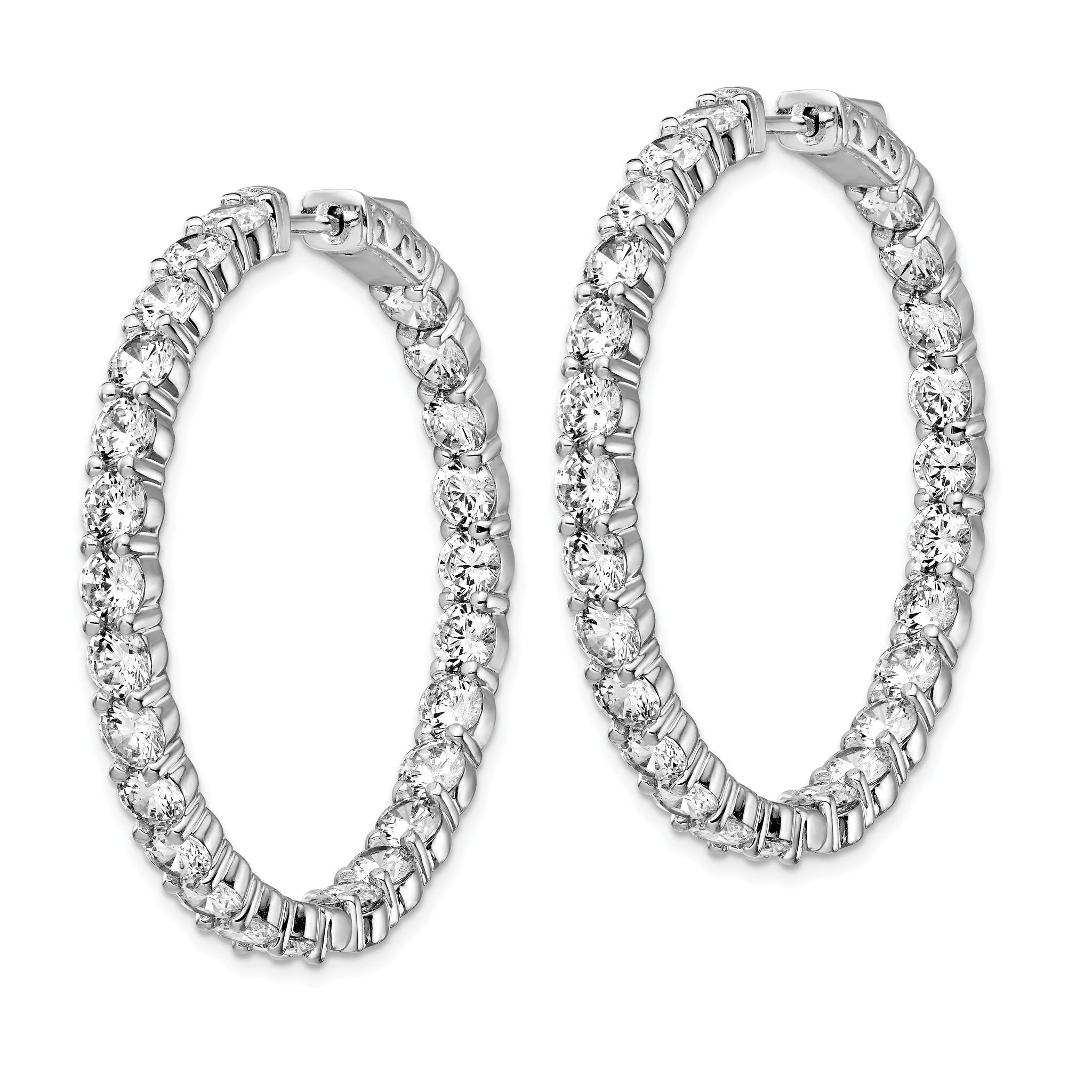 Sterling Shimmer Sterling Silver Rhodium-plated 50 Stone 3.75mm CZ In and Out Round Hinged Hoop Earrings Secondary image