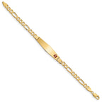 14K Medical Solid Chain/Solid Plate Soft Diamond Shape 36x9mm Off-Center Red Enamel Flat Figaro Link 7 inch ID Bracelet