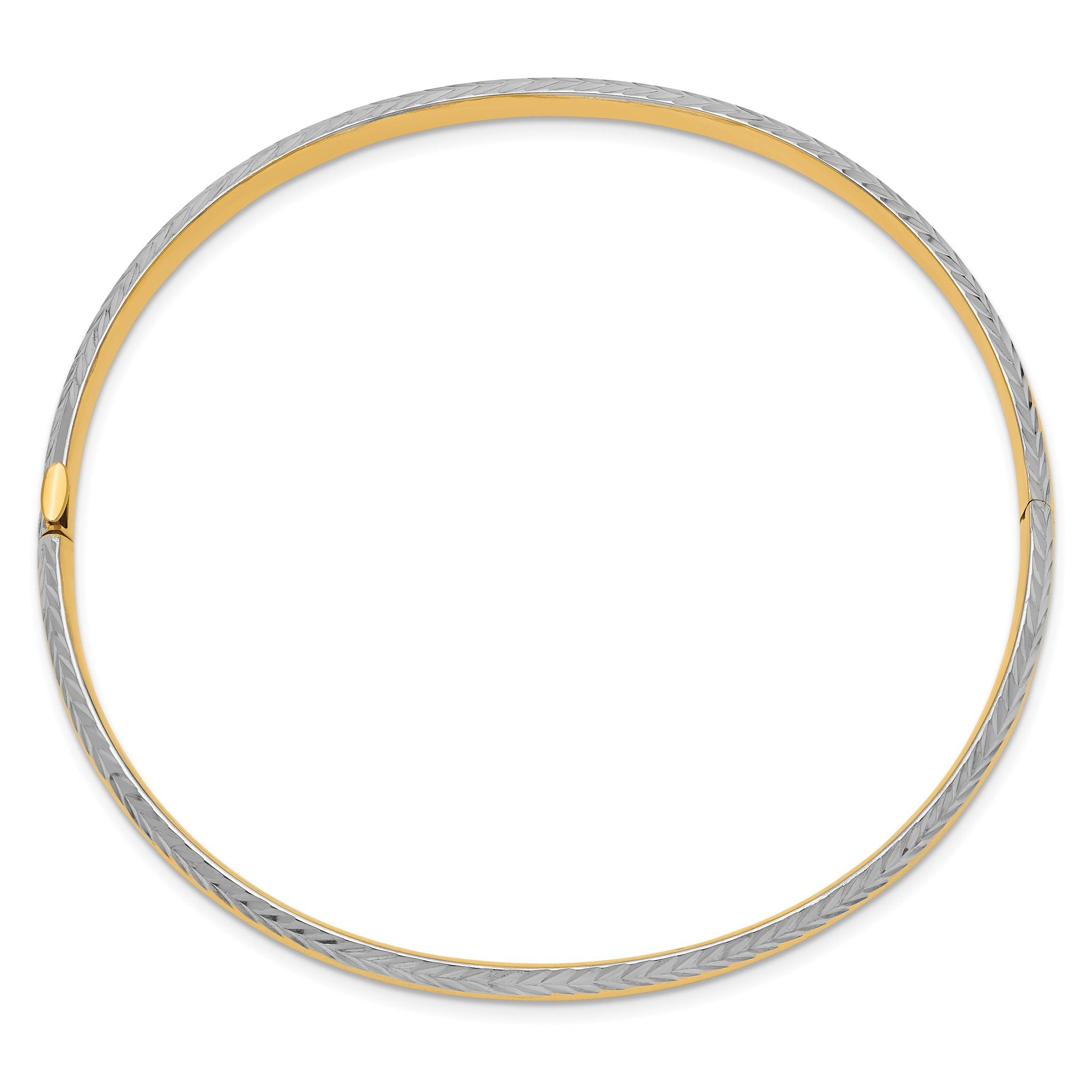 14k 3/16 w/White Rhodium Diamond-Cut Hinged Bangle Secondary image