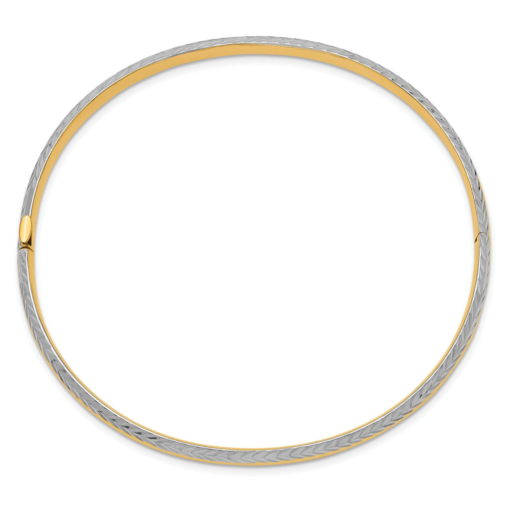 14k 3/16 w/White Rhodium Diamond-Cut Hinged Bangle