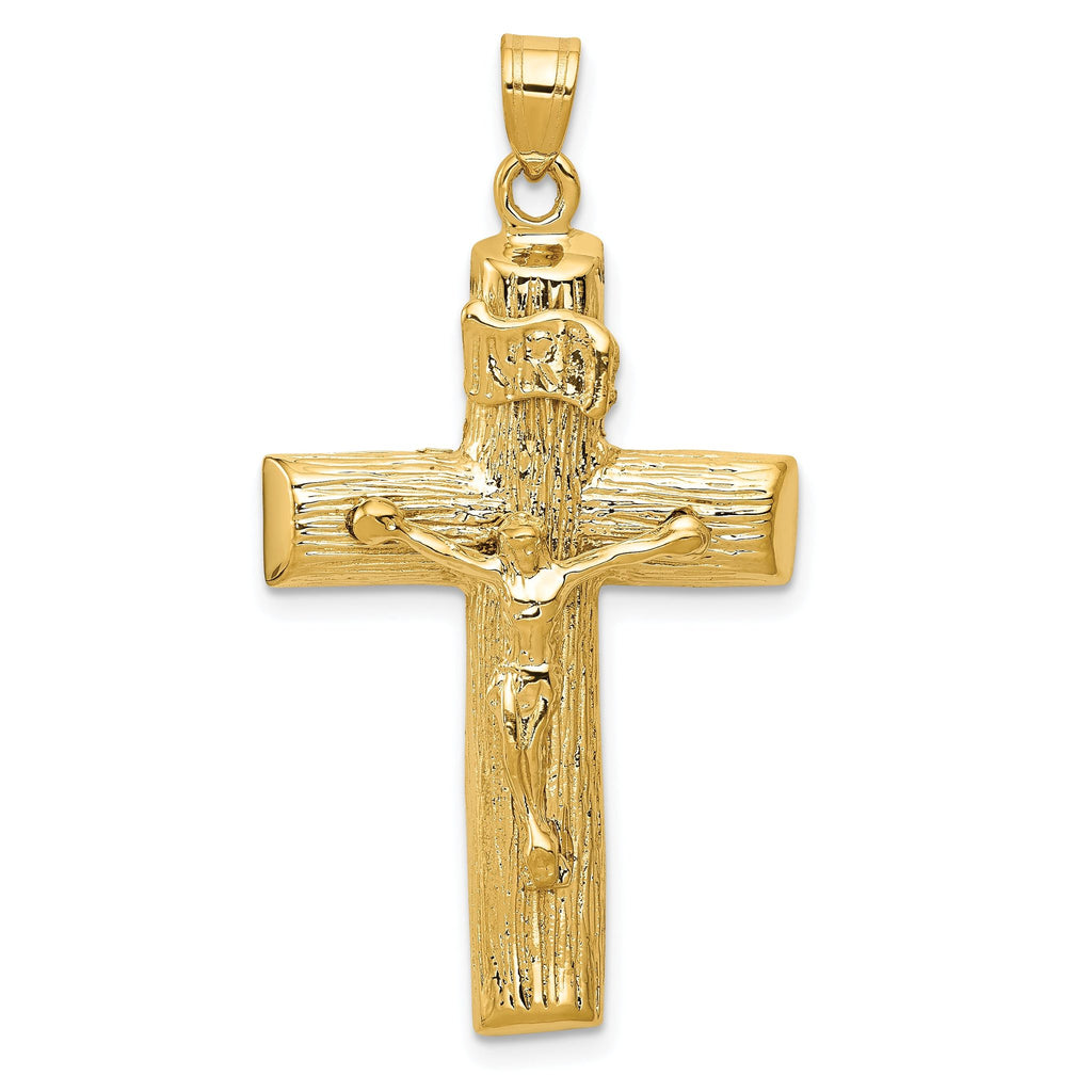 14K Gold Polished Crucifix Charm with Textured Elegance for Timeless Faith
