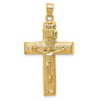 14K Gold Polished Crucifix Charm with Textured Elegance for Timeless Faith