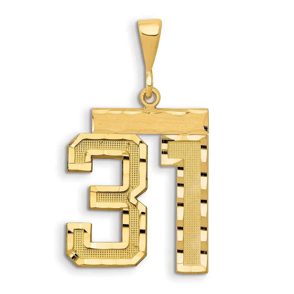Large Number 31 Charm in 14K Yellow Gold, Brushed & Diamond-Cut - Sophia Jewelers