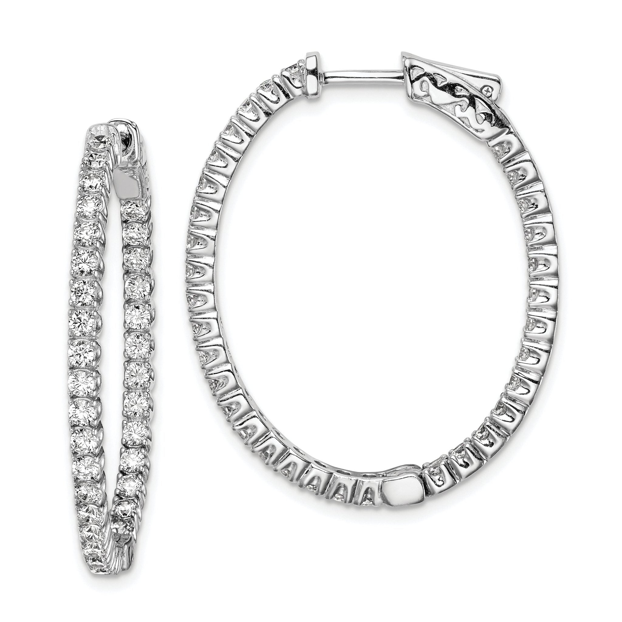 Sterling Shimmer Sterling Silver Rhodium-plated 66 Stone 2.0mm CZ In and Out Oval Hinged Hoop Earrings Main image