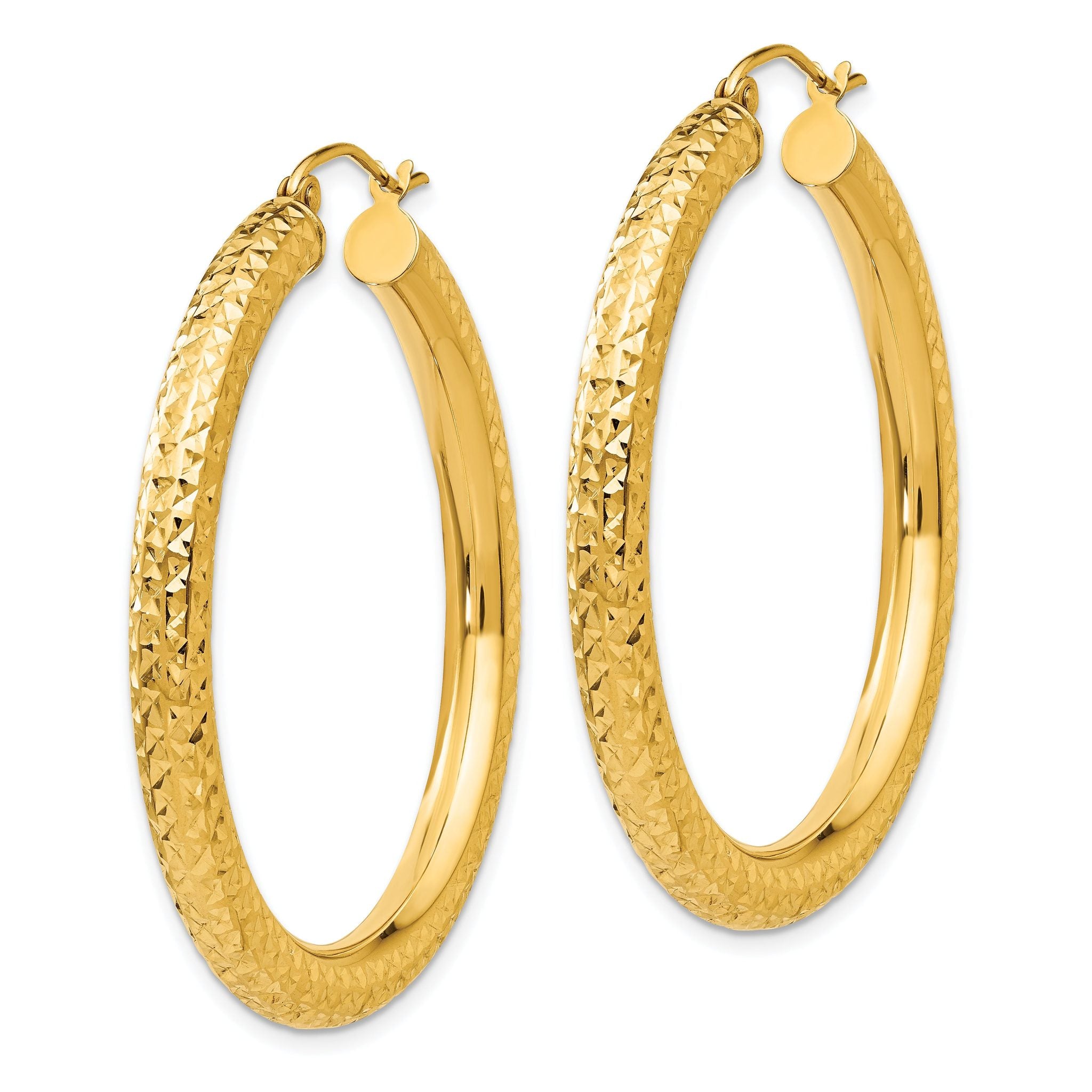 14k Diamond-cut 4mm Round Hoop Earrings Secondary image