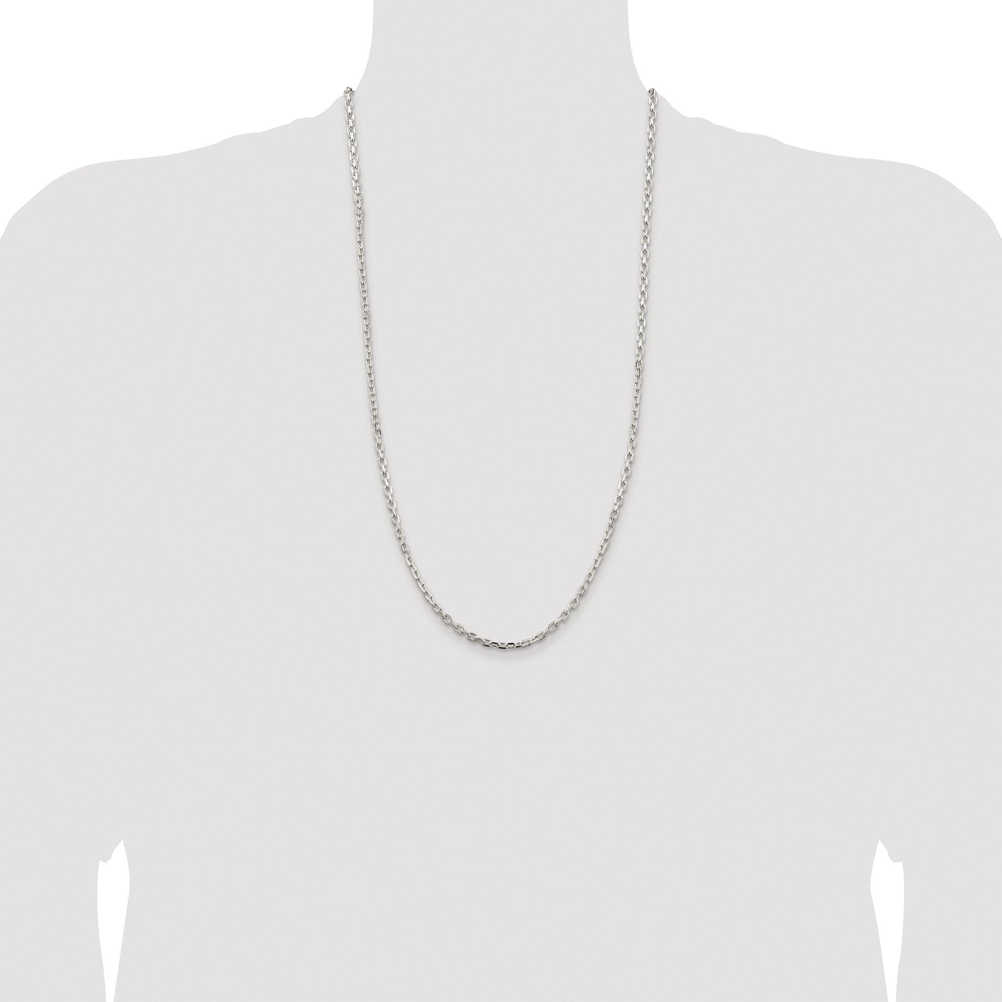 Beveled Oval Cable Chain Necklace in Sterling Silver, 3.25mm