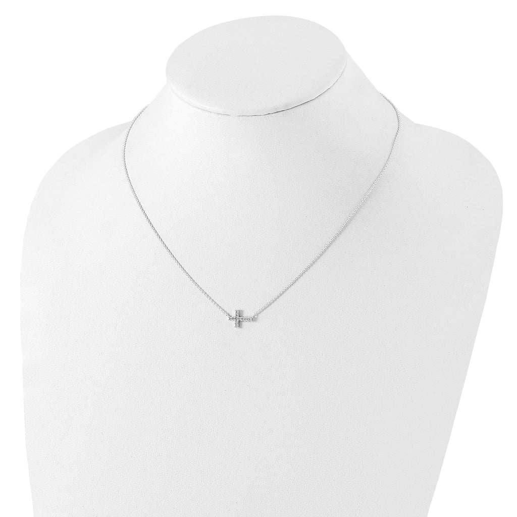 Sterling Silver 18in CZ Sideways Cross Necklace