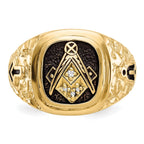 10 Karat Polished, Antiqued and Nugget Texture AA Quality Diamond Masonic Ring