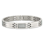 Stainless Steel Polished with Grey Carbon Fiber Inlay Link Bracelet for Men