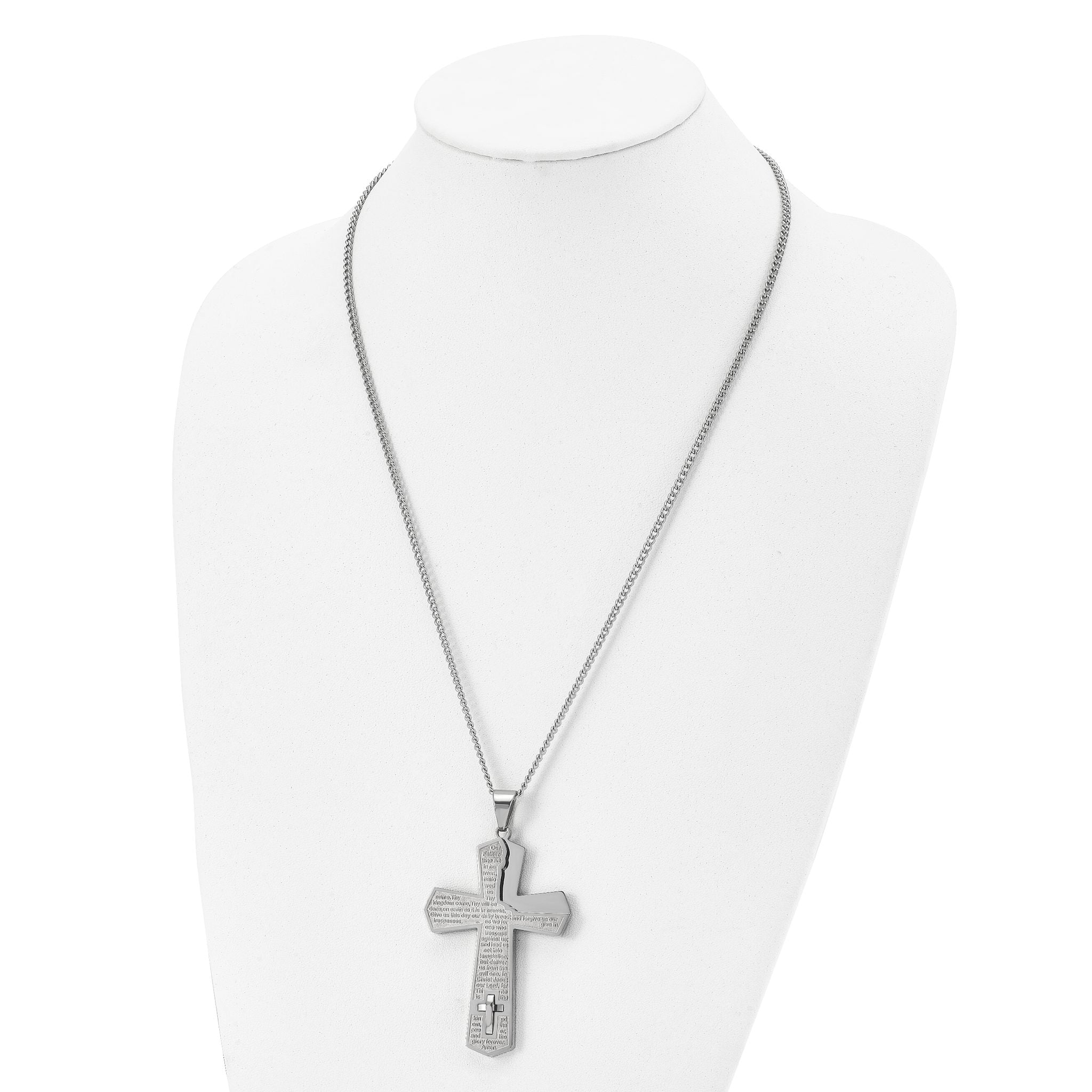 Chisel Stainless Steel Polished Lord's Prayer Cross Pendant on a 24 inch Curb Chain Necklace Secondary image