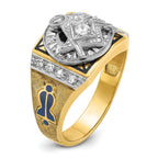 14k Two-tone Men's Polished and Textured with Blue and Black Enamel Diamond Blue Lodge Master Masoni
