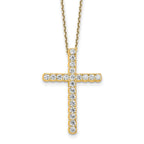 Sterling Shimmer Sterling Silver Gold-tone Flash Gold-plated 2.3mm CZ 21 Stone Cross 16 inch with 2 inch Extension Necklace