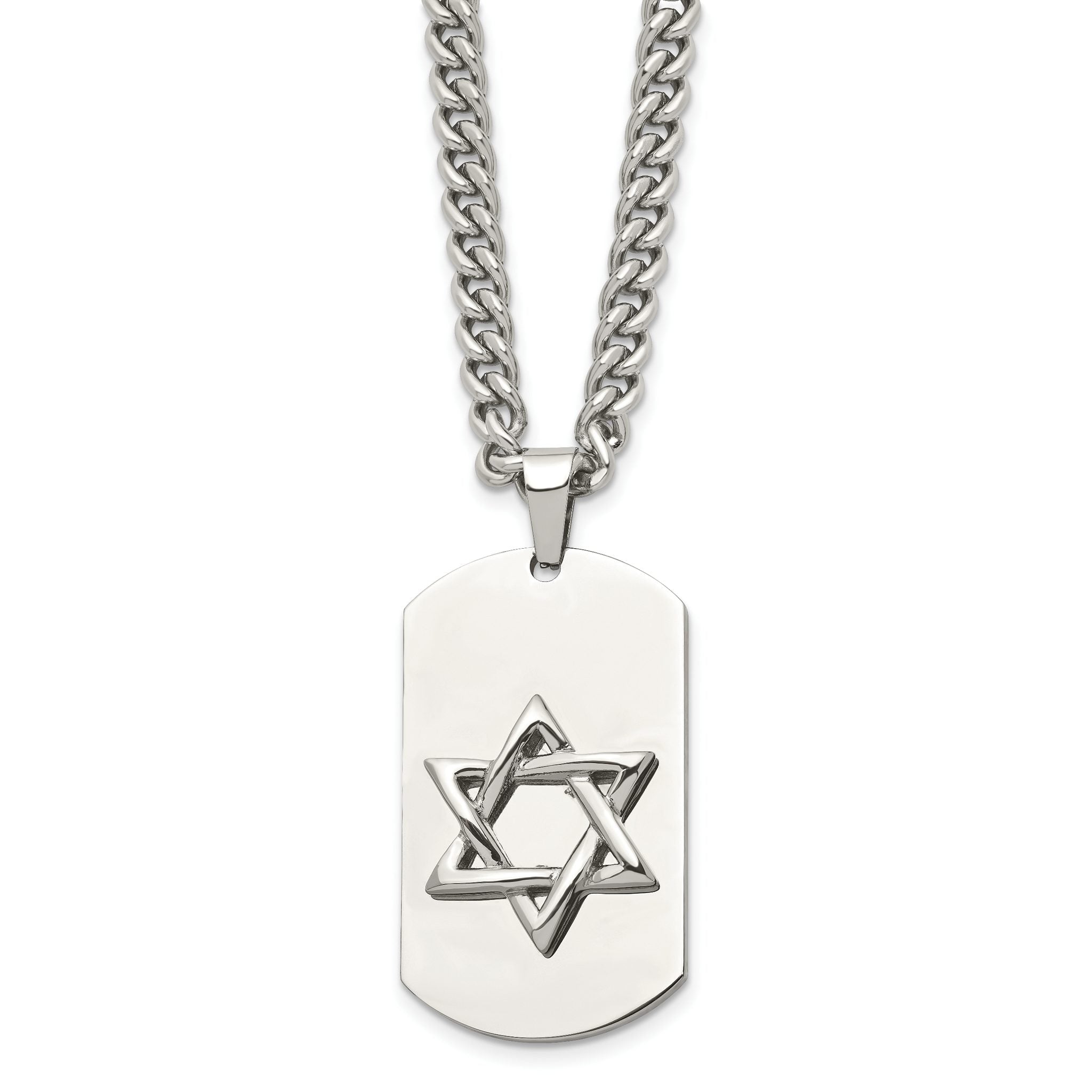 Chisel Stainless Steel Polished Star of David Dog Tag on a 24 inch Curb Chain Necklace Main image