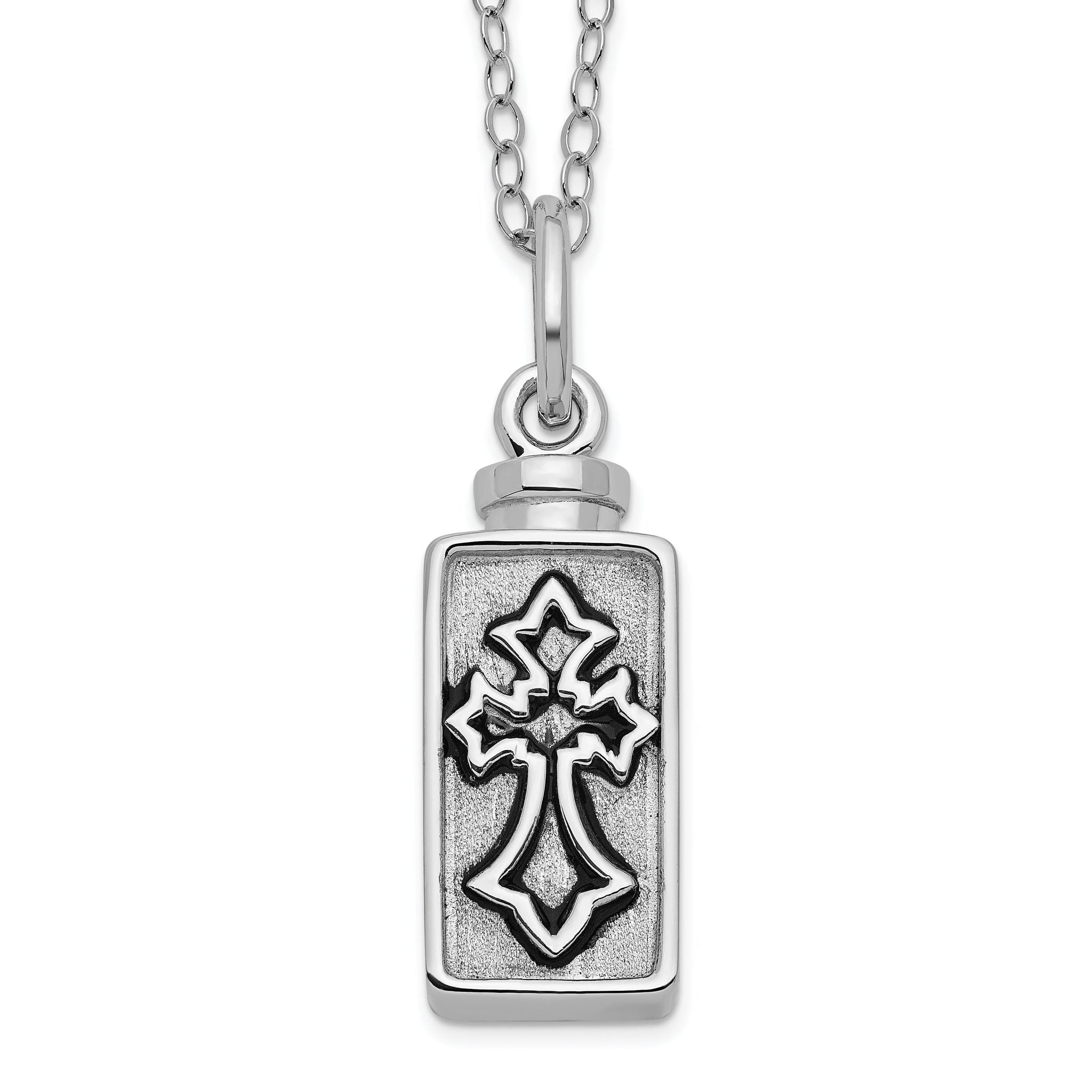 Sentimental Expressions Sterling Silver Rhodium-plated Antiqued Rectangle Box Cross Ash Holder 18 Inch Necklace Main image