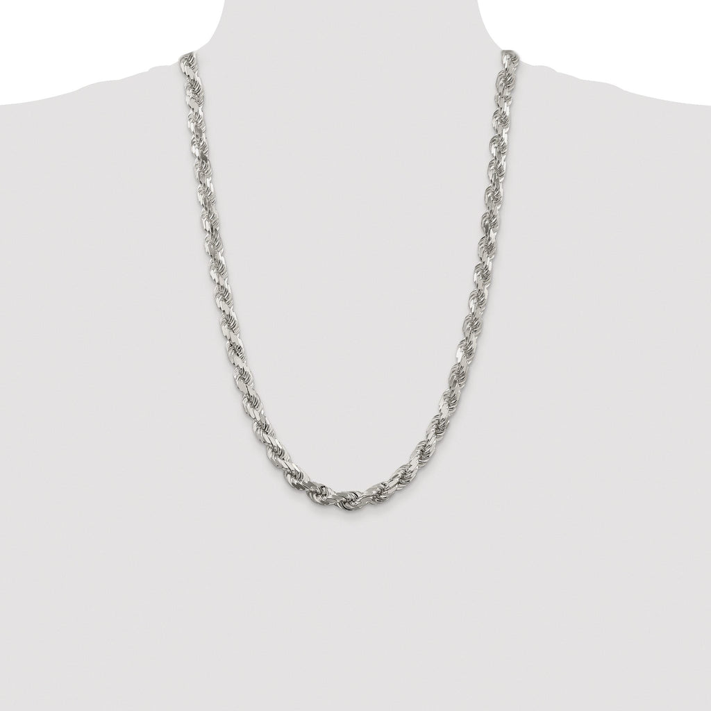 Sterling Silver Rhodium-plated 7.8mm Diamond-cut Rope Chain
