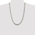 Sterling Silver Rhodium-plated 7.8mm Diamond-cut Rope Chain