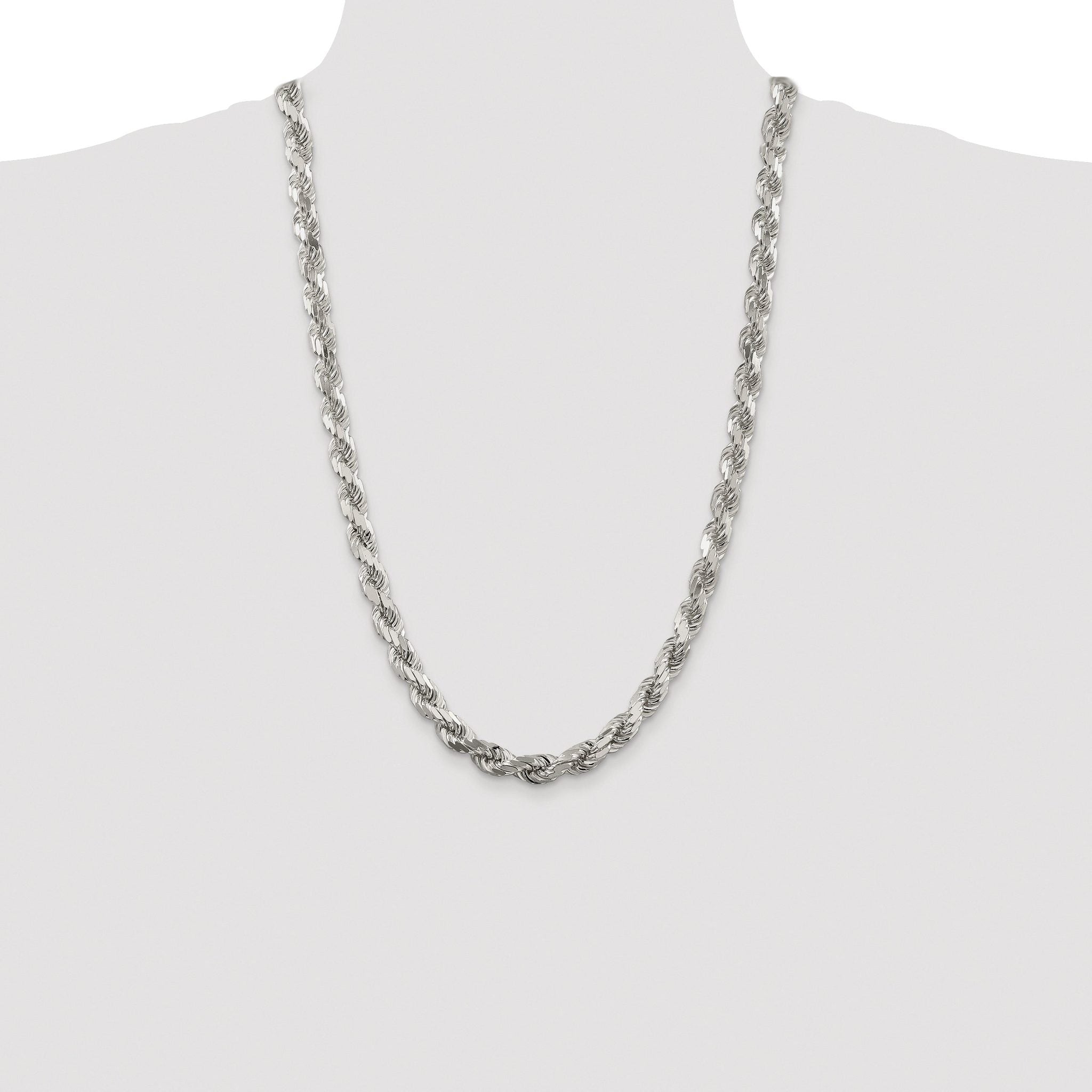 Sterling Silver Rhodium-plated 7.8mm Diamond-cut Rope Chain