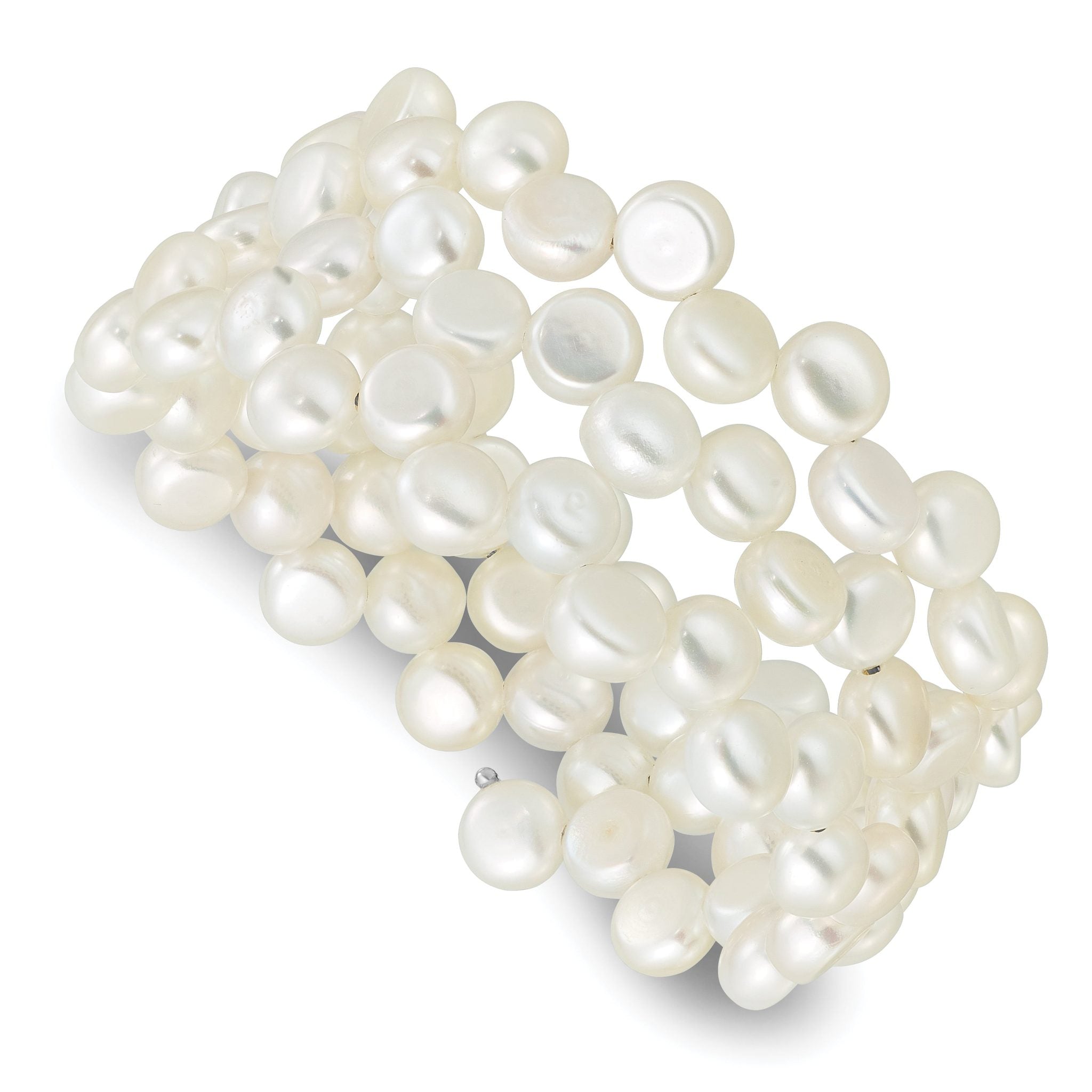 Sterling Silver Rhodium-plated 6-7mm Button White Freshwater Cultured Pearl Flexible Wrap Bracelet Main image