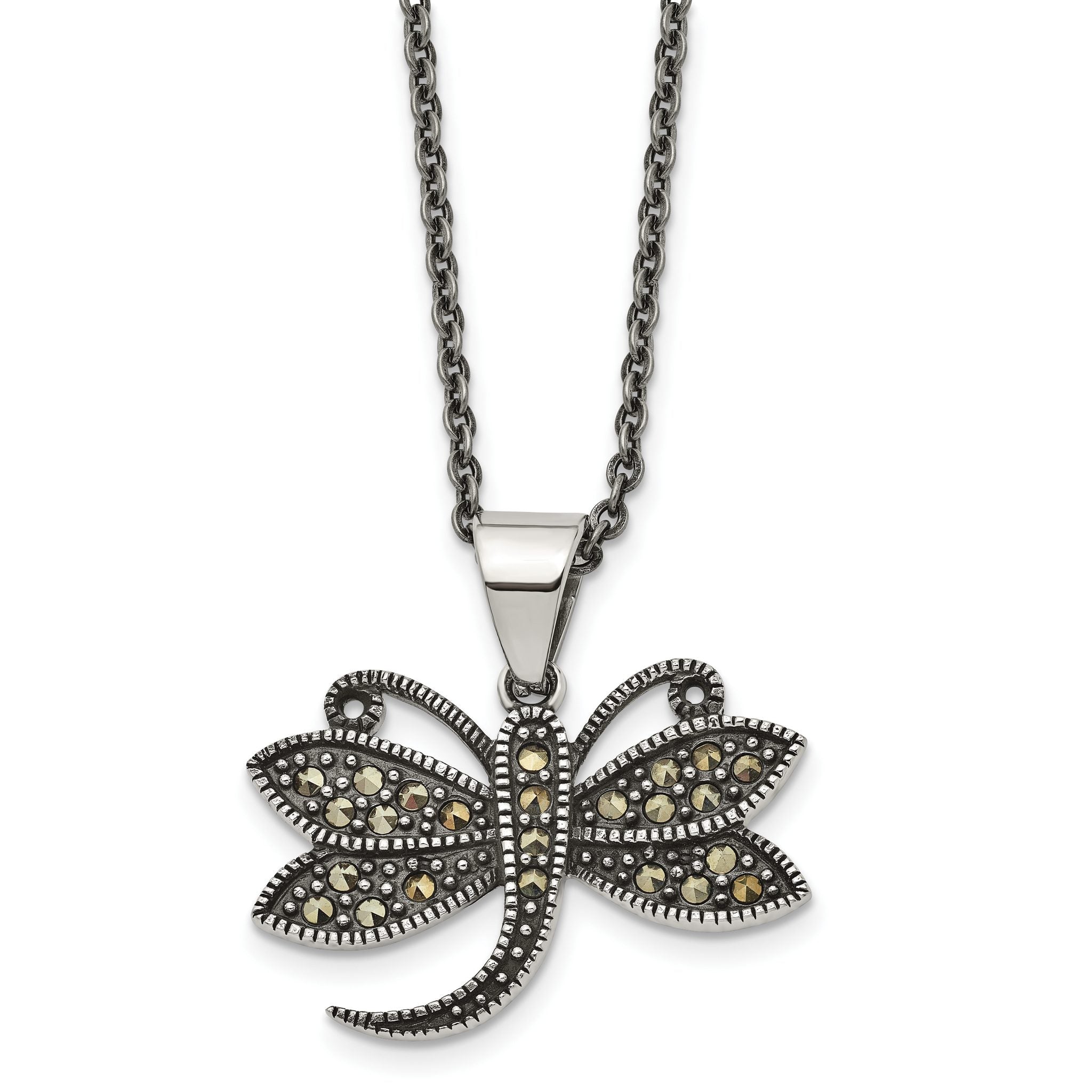 Marcasite Dragonfly Pendant Necklace in Stainless Steel Main image