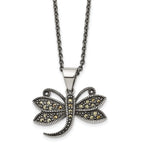 Marcasite Dragonfly Pendant Necklace in Stainless Steel