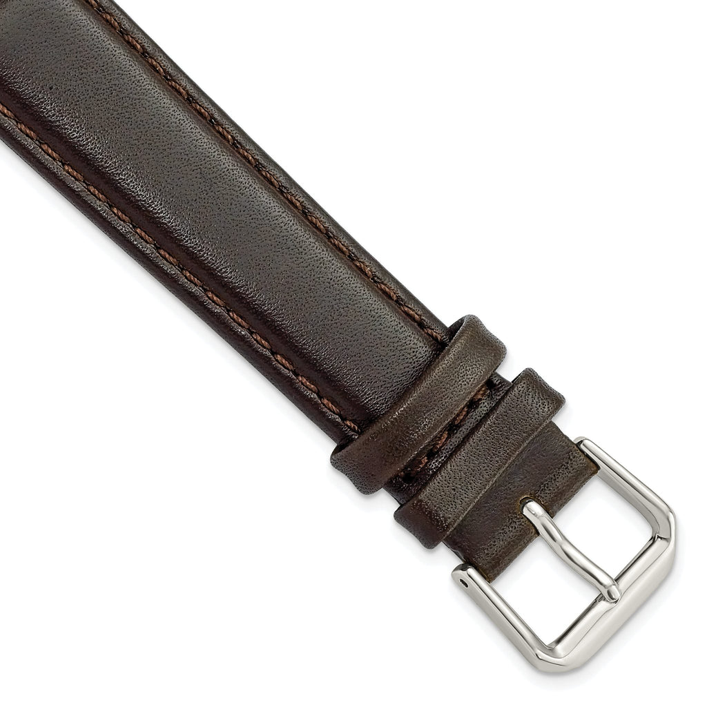 Smooth Leather Watch Band in Dark Brown with Silver-Tone Buckle, 16mm