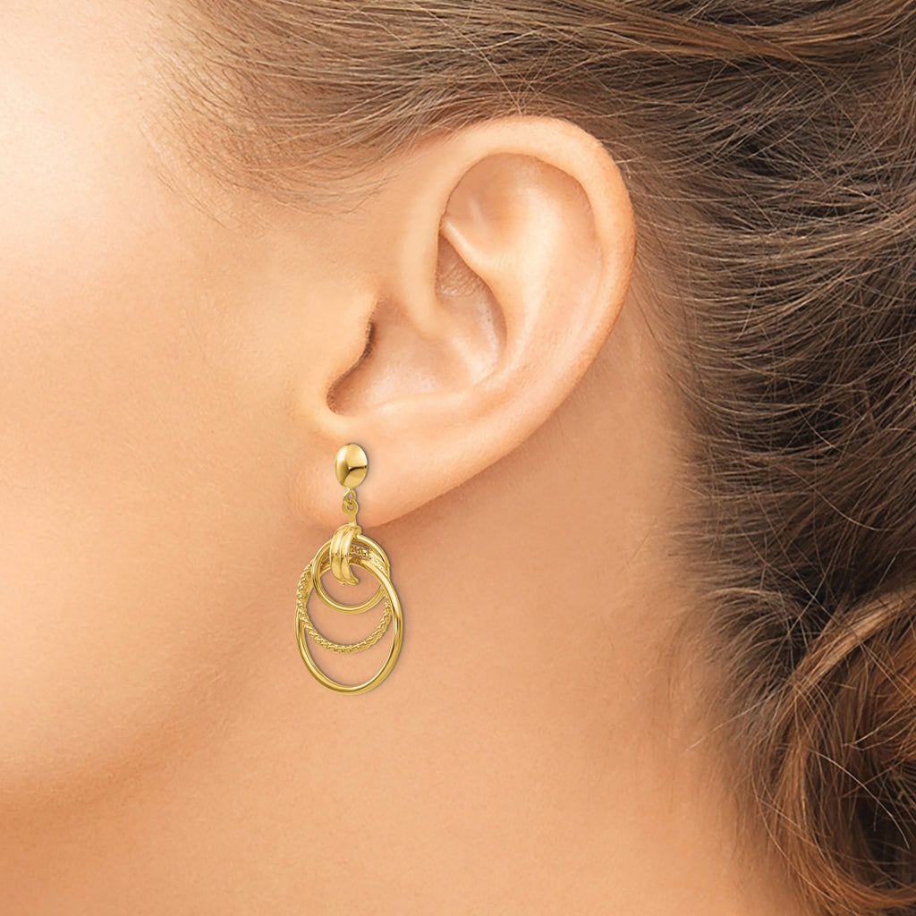 14k Polished and Textured Intertwined Circle Post Earrings
