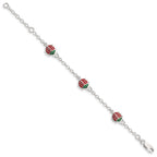 Sterling Silver Multi-color Enamel Ladybugs With  1in ext. Children's Bracelet