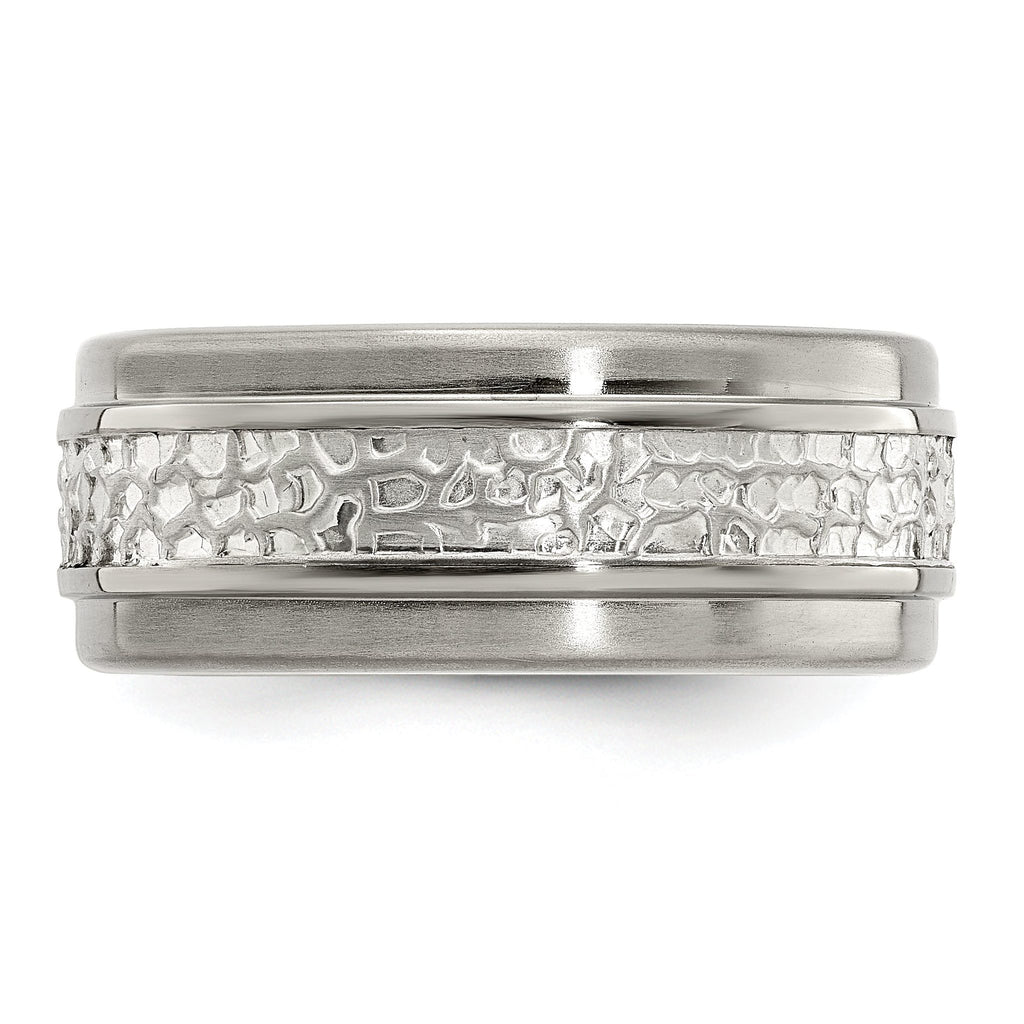 Sophia Jewelers Titanium & Sterling Silver Two-Tone Engravable Wedding Band