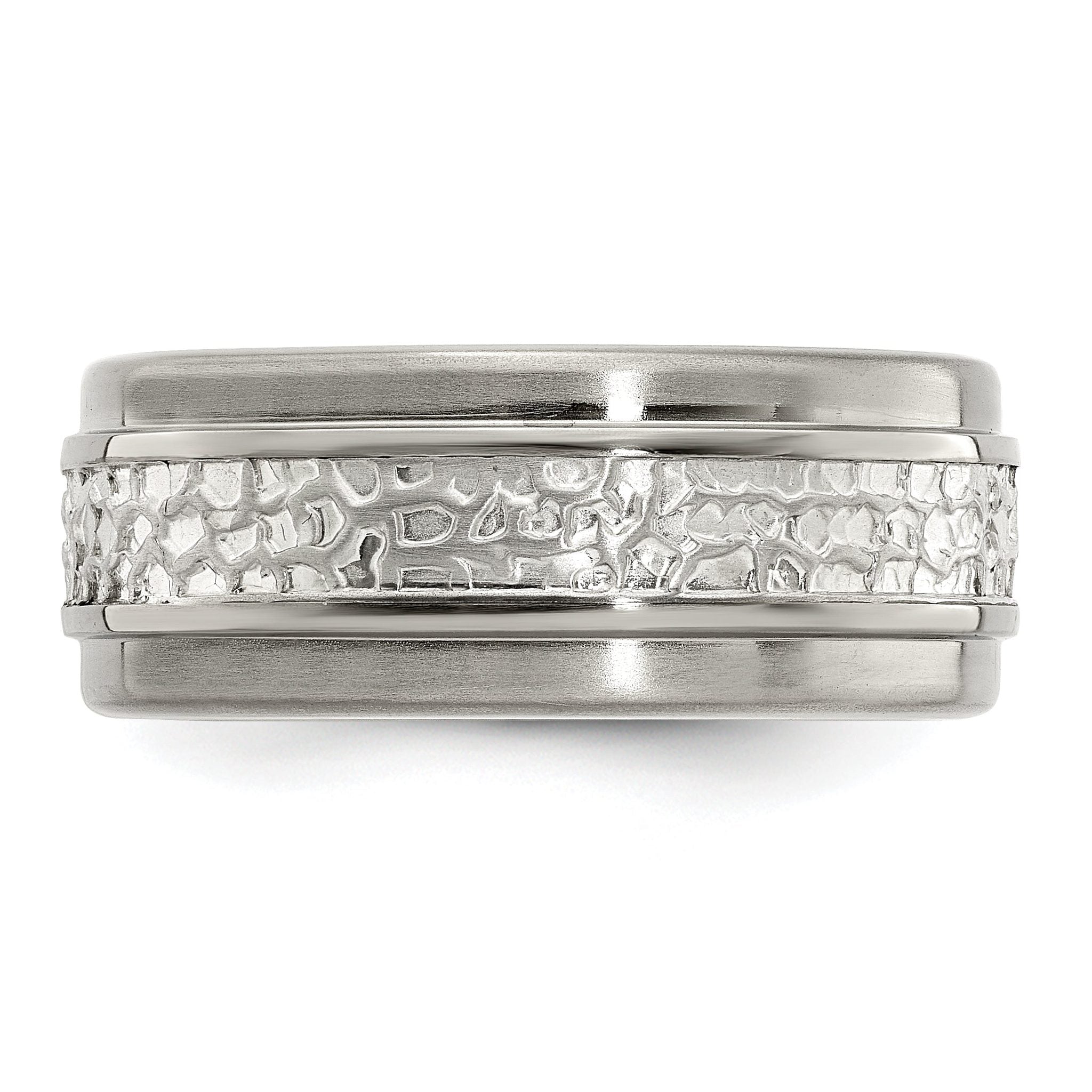 Sophia Jewelers Titanium & Sterling Silver Two-Tone Engravable Wedding Band
