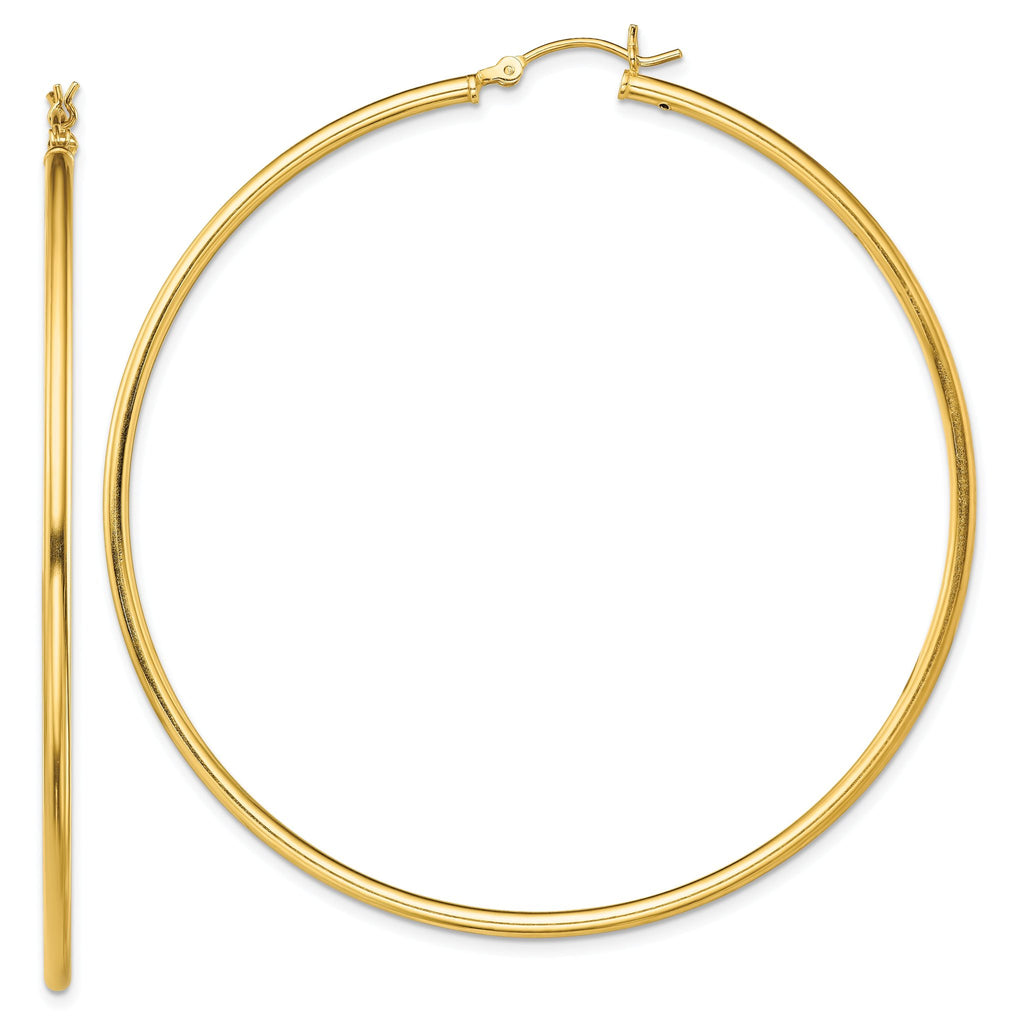 Sterling Silver Gold-Tone Polished 2x65mm Hoop Earrings
