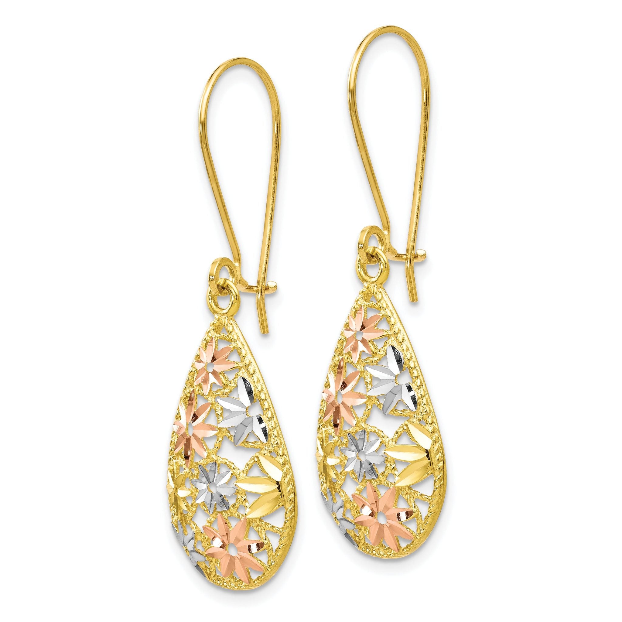 10K w/White and Rose Rhodium D/C Dangle Earrings Secondary image