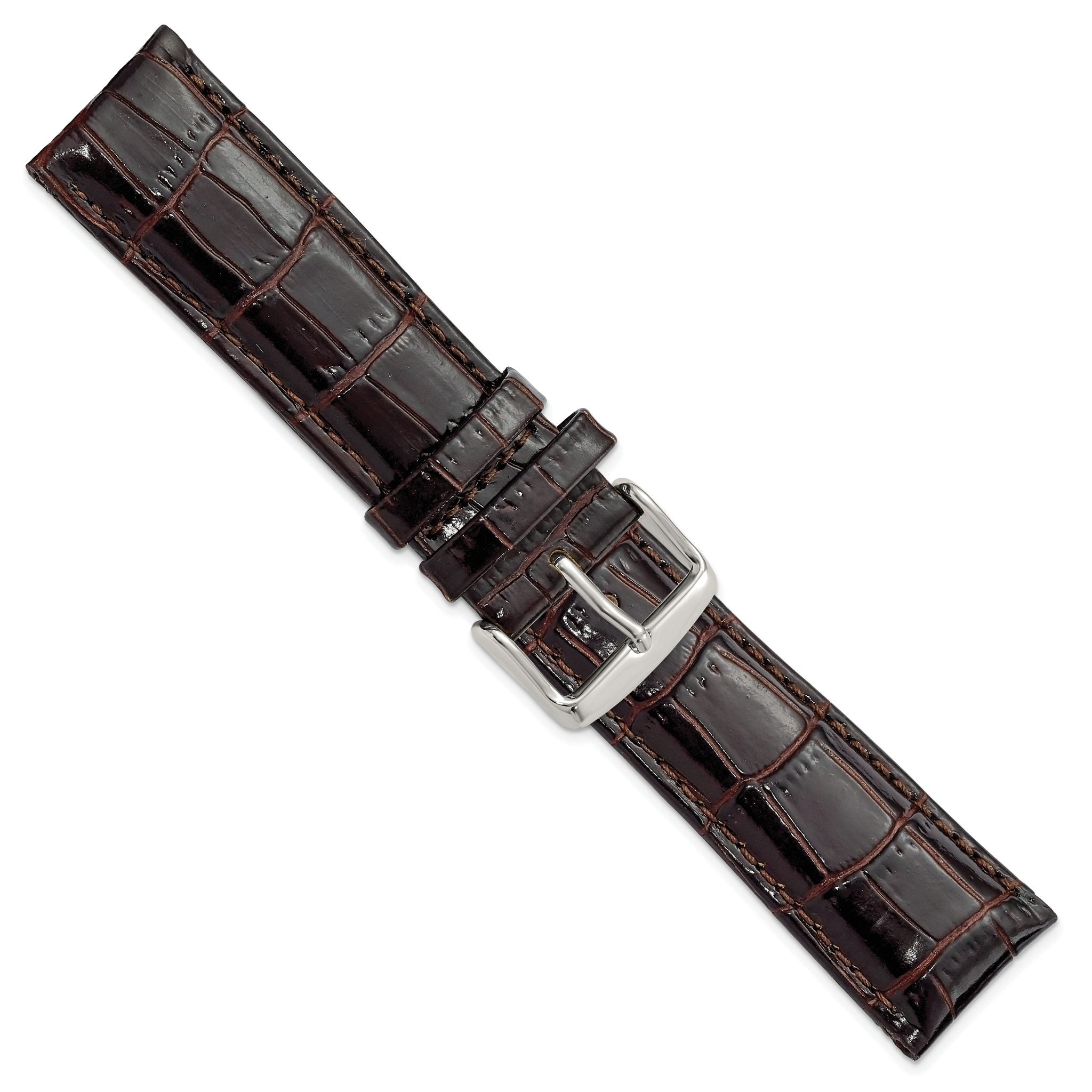 Crocodile-Grain Chronograph Watch Band in Dark Brown Leather, 24mm