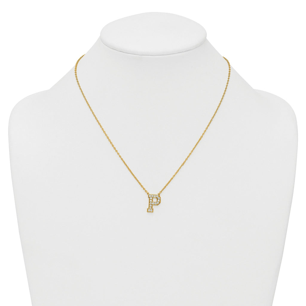 14k 3/8 carat Lab Grown Diamond VS+ F+ Complete Letter P 18 inch Initial Necklace