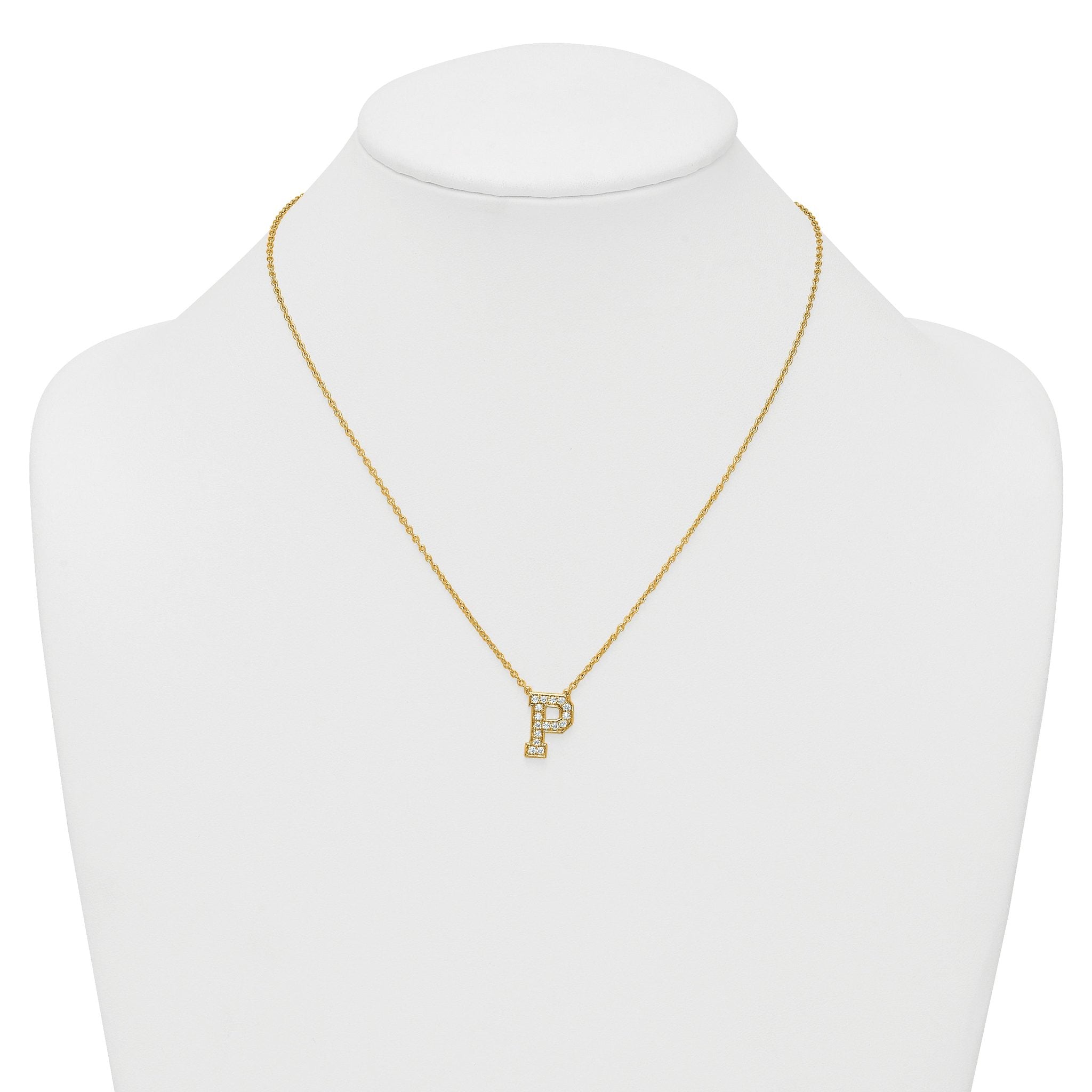 14k 3/8 carat Lab Grown Diamond VS+ F+ Complete Letter P 18 inch Initial Necklace