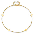 14k Polished Cross 9in w/ 1in ext. Anklet