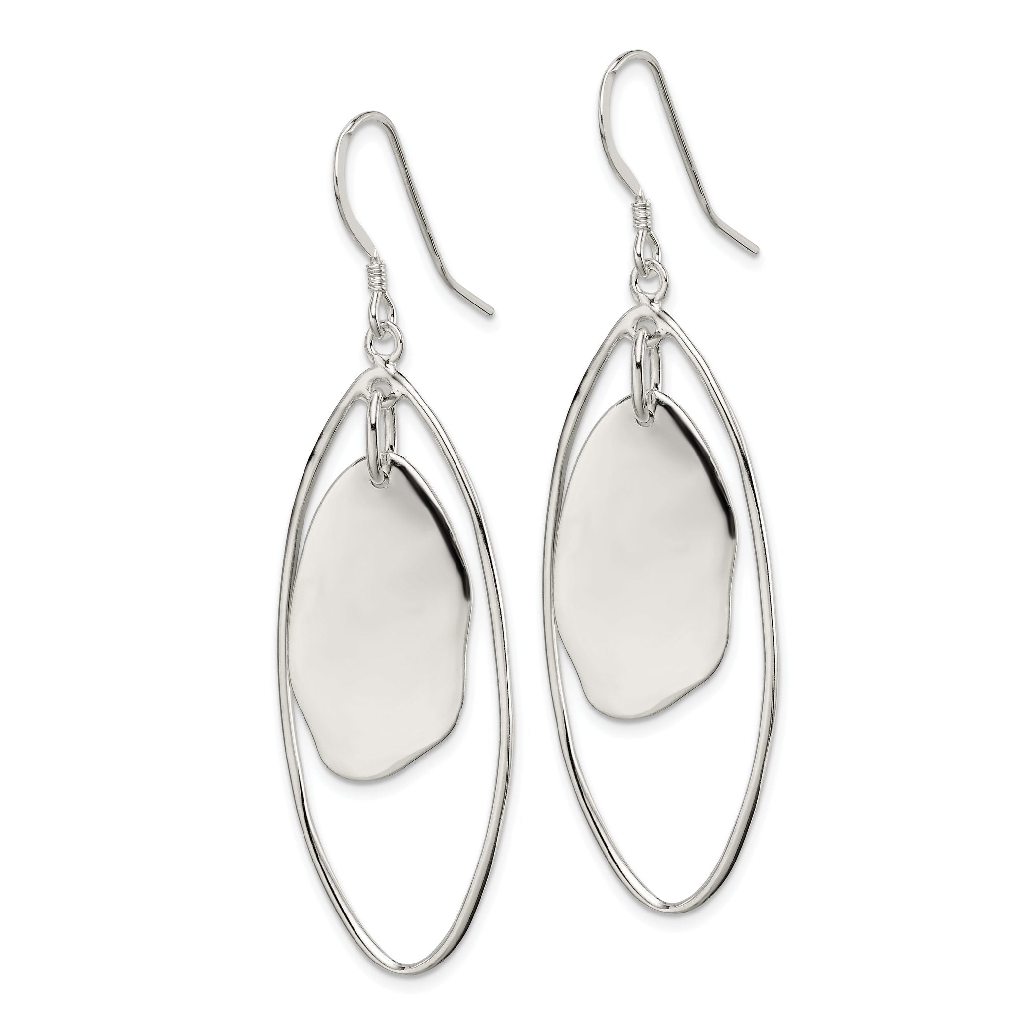 Sterling Silver Polished Fancy Oval Dangle Earrings Secondary image