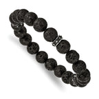 Stainless Steel Polished Black Enamel 10.5mm Lava Stone Beaded Stretch Bracelet for Men